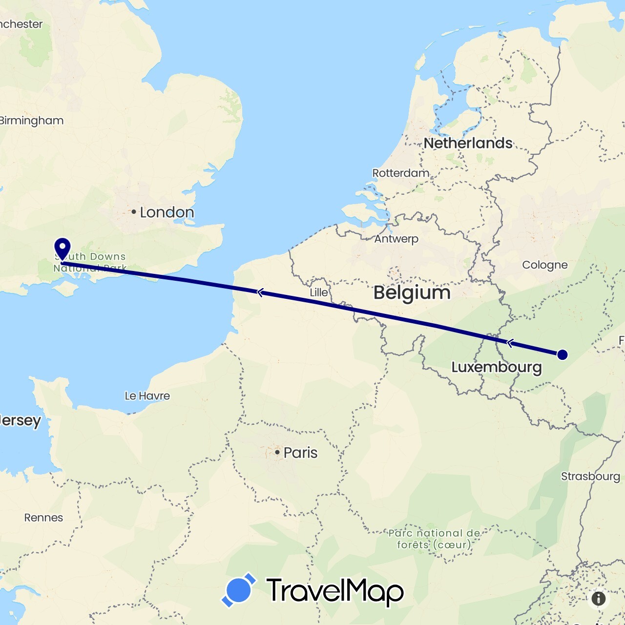 TravelMap itinerary: driving in Germany, United Kingdom (Europe)